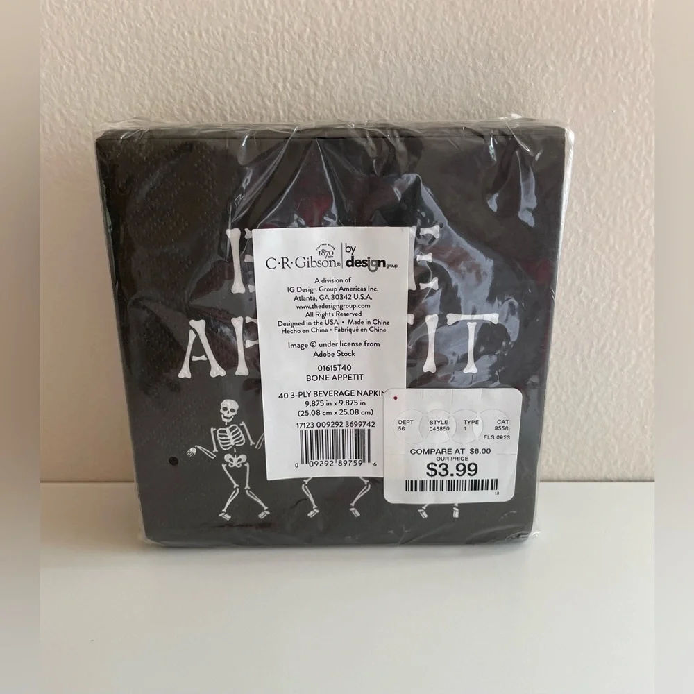Gibson Black and White Skeleton Napkins